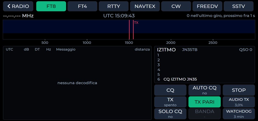 La scheda FT8 dell'app Android in orizzontale